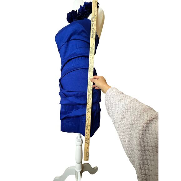 Adrianna Papel Hailey Dress Size 6 Bodycon One Shoulder Flowers Side Zip‎ Blue - Picture 6 of 7